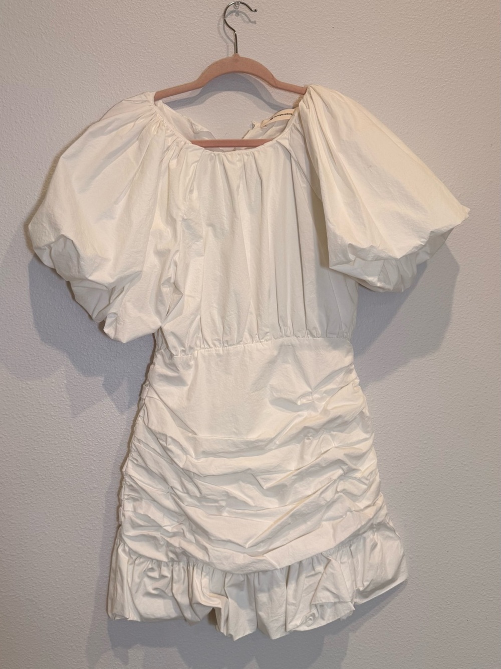 Women's Cream Puff-Sleeve Ruched Mini Dress - Picture 2 of 3